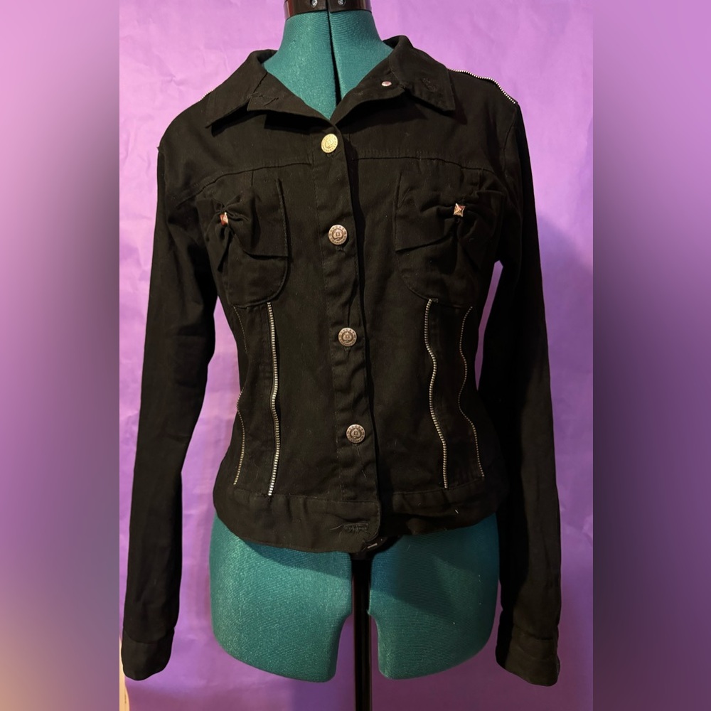 Lucky 13 bow studded zipper motorcycle rocker punk biker jacket 90s M